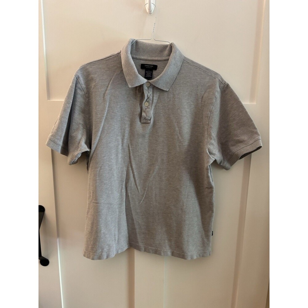 Structure Classic Fit Polo Shirt Mens Large Gray 100% Cotton Short Sleeve Casual